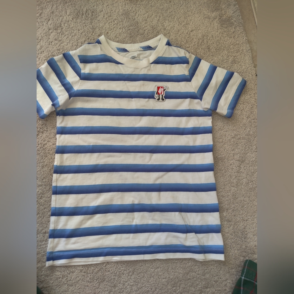 Nike Blue and White Striped Short Sleeve Tee